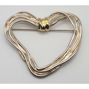 Vintage Heart Brooch Pin  Premier Designs Silver Gold Tone Strings of Love Wire